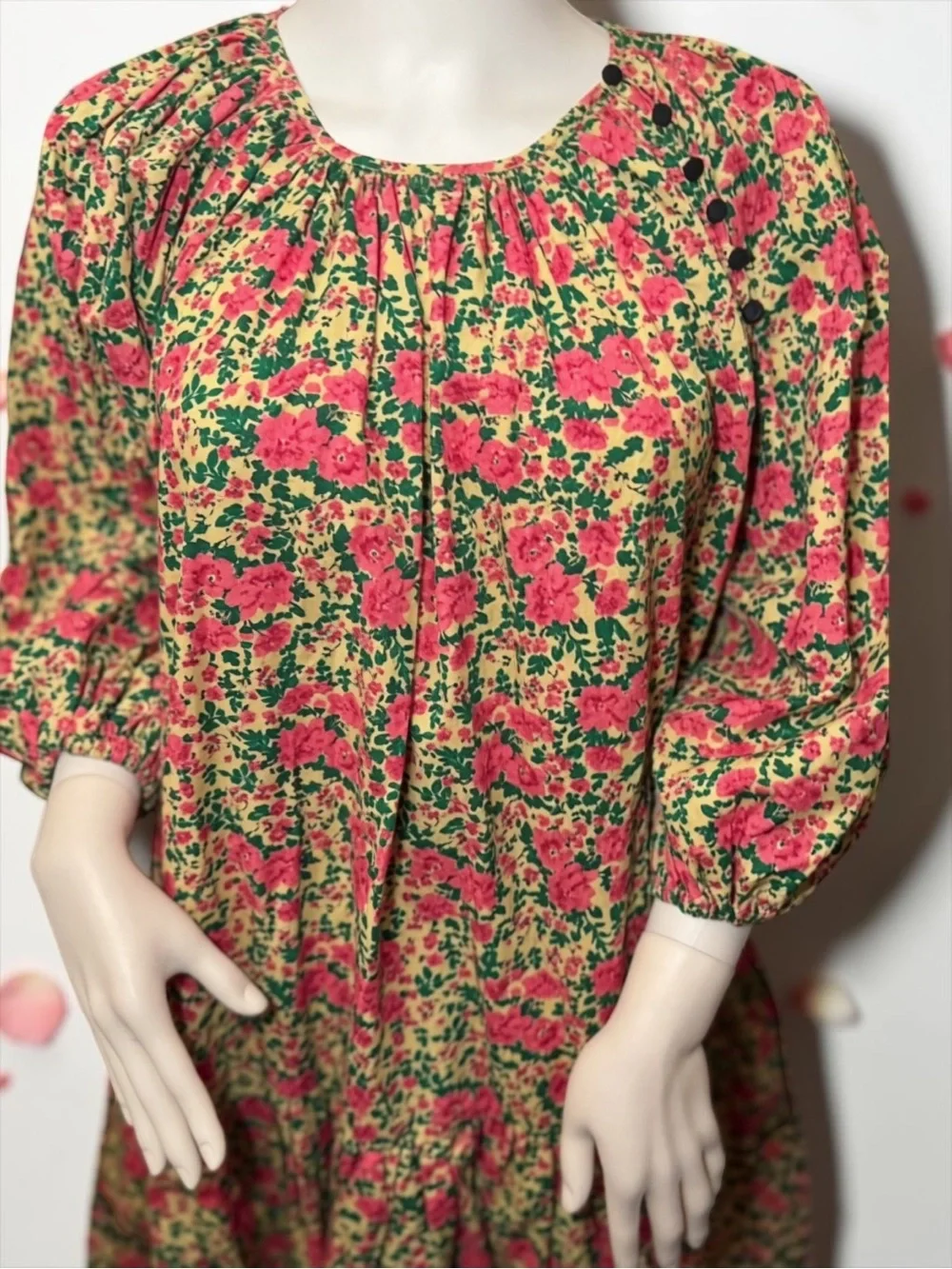 Zara Pink and Green Floral Voluminous Puff Shoulder Mini Dress - Size S NWOT